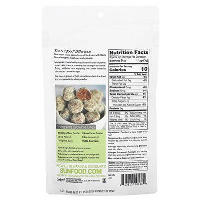 Sunfood, Superfoods, Organic Black Maca Powder, 4 uncje (113 g)
