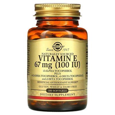 Solgar Naturally Sourced Vitamin E, 67 mg (100 IU), 100 softgels