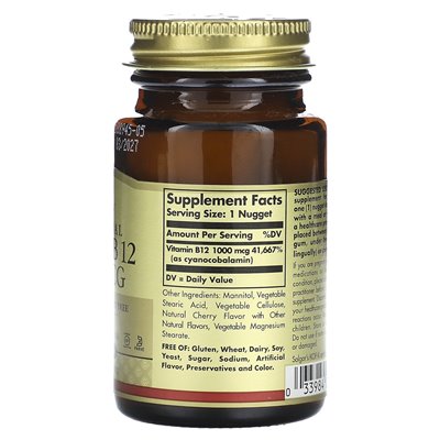 Solgar, podjęzykowa witamina B 12, 1000 mcg, 100 samorodków Solgar, podjęzykowa witamina B 12, 1000 mcg, 100 samorodków