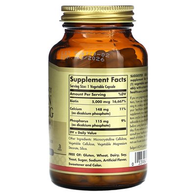 Solgar, Biotin, 5000 mcg, 100 vegetarische Kapseln