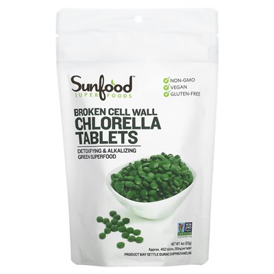 Sunfood, Tabletki Chlorelli z Niepękniętą Ścianką Komórkową, 250 mg, 452 tabletek, 4 uncji (113 g) Sunfood, Tabletki Chlorelli z Niepękniętą Ścianką Komórkową, 250 mg, 452 tabletek, 4 uncji (113 g)