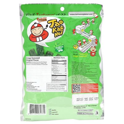Tao Kae noi, chrupiąca przekąska z wodorostów, oryginał, 1,12 uncji (32 g)
