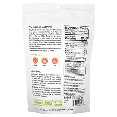 Sunfood, Raw Organic Macadamia Nuts, 8 uncji (227 g) Sunfood, Raw Organic Macadamia Nuts, 8 uncji (227 g)