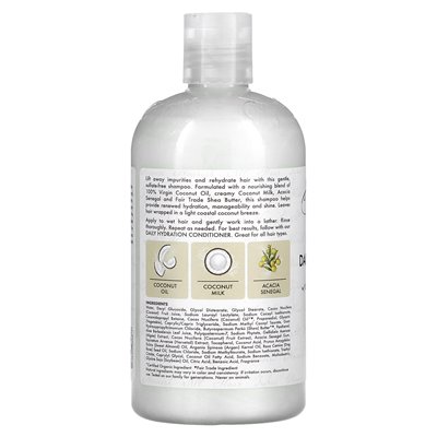 Sheamoisture, Daily Hydration Shampoo z mlekiem kokosowym i Acacia Senegal, 13 Oz (384 ml) Sheamoisture, Daily Hydration Shampoo z mlekiem kokosowym i Acacia Senegal, 13 Oz (384 ml)