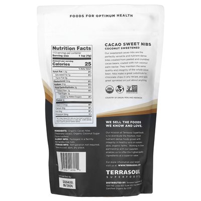 Terrasoul Superfoods, Cacao Sweet Nibs, kokosowe słodzone, 16 uncji (454 g)