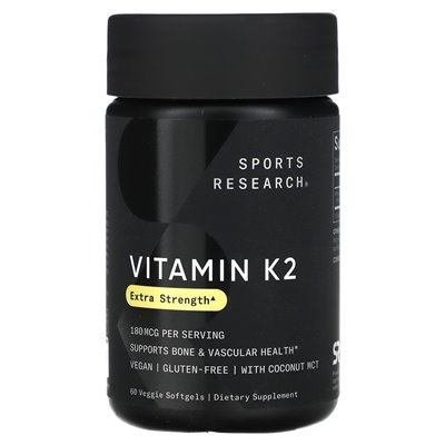 Badania sportowe, witamina K2, dodatkowa siła, 180 mcg, 60 wegetariańskich softgels