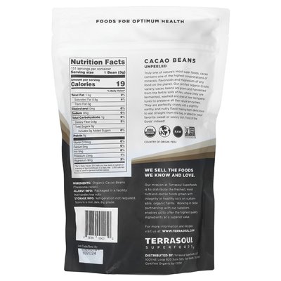 Terrasoul Superfoods, fasolka kakaowa, niepejmowana, 16 uncji (454 g) Terrasoul Superfoods, fasolka kakaowa, niepejmowana, 16 uncji (454 g)