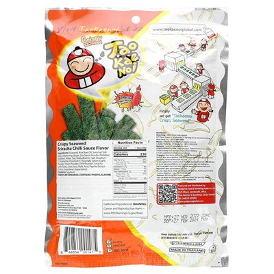 Tao Kae Noi, chrupiąca przekąska z wodorostów, sos chili sriracha, 1,12 uncji (32 g)