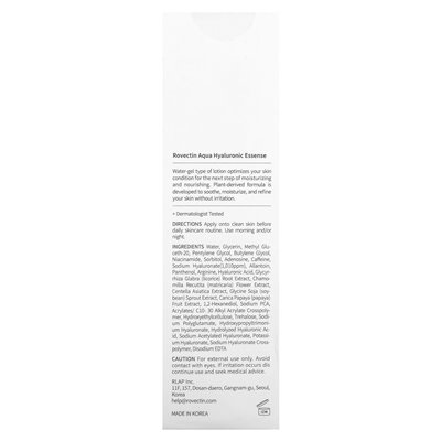 Rovectin, Aqua Hyaluronic Essence, 3,38 Fl Oz (100 ml)