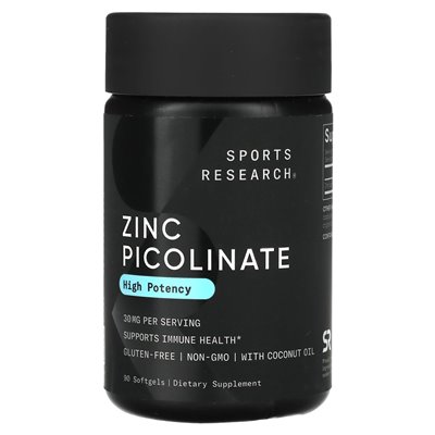 Sports Research, Zinc Picolinate, High Potency, 30 mg, 90 Softgels Sports Research, Zinc Picolinate, High Potency, 30 mg, 90 Softgels