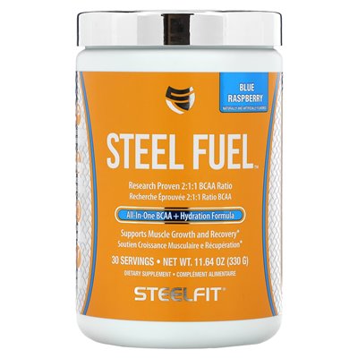 Steelfit, stalowe paliwo, formuła nawodnienia BCAA + w jednym w jednym, niebieska malina, 11,64 uncji (330 g) Steelfit, stalowe paliwo, formuła nawodnienia BCAA + w jednym w jednym, niebieska malina, 11,64 uncji (330 g)