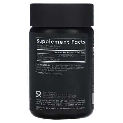 Sports Research, wegańska witamina D3, 125 MCG (5000 IU), 60 wegetariańskich softgels