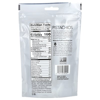 Wunderpistazien, Meersalz und Pfeffer, geschält, 5,5 Unzen (155 G)