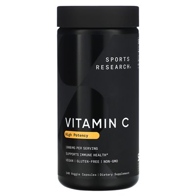 Sports Research, Wysokiej Potencji Witamina C, 1,000 mg, 240 Wegetariańskich Kapsułek