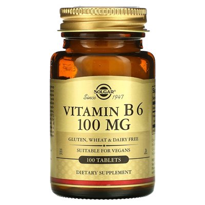 Solgar, Witamina B6, 100 mg, 100 Tabletek Solgar, Witamina B6, 100 mg, 100 Tabletek