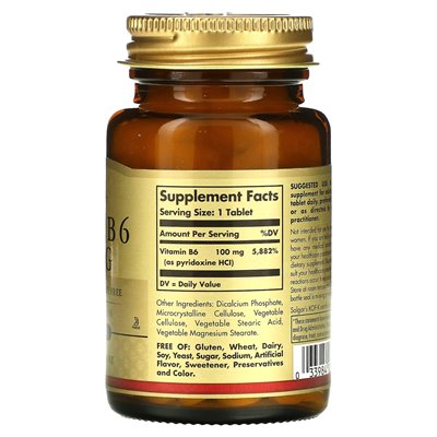 Solgar, Witamina B6, 100 mg, 100 Tabletek Solgar, Witamina B6, 100 mg, 100 Tabletek
