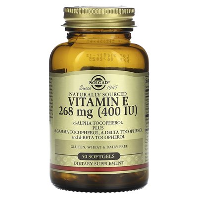 Solgar, naturalnie pozyskiwana witamina E, 268 mg (400 IU), 50 miękkich Solgar, naturalnie pozyskiwana witamina E, 268 mg (400 IU), 50 miękkich