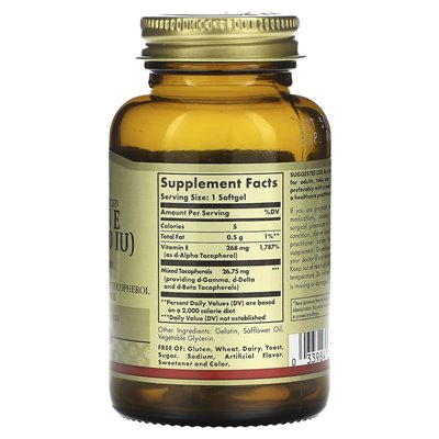 Solgar, naturalnie pozyskiwana witamina E, 268 mg (400 IU), 50 miękkich Solgar, naturalnie pozyskiwana witamina E, 268 mg (400 IU), 50 miękkich