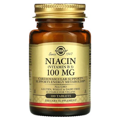 Solgar, niacyna (witamina B3), 100 mg, 100 tabletek