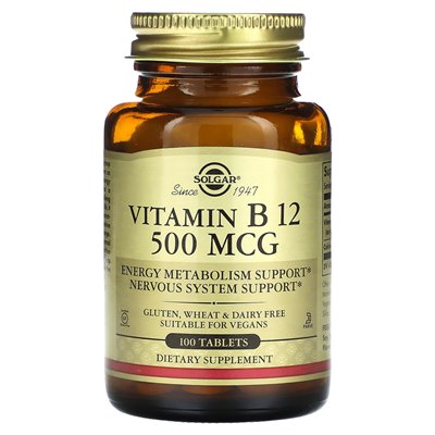 Solgar, witamina B12, 500 mcg, 100 tabletek