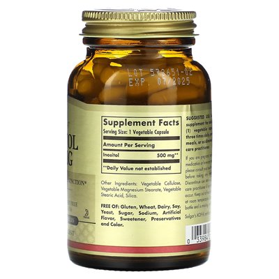 Solgar, inozytol, 500 mg, 100 kapsułek warzywnych Solgar, inozytol, 500 mg, 100 kapsułek warzywnych
