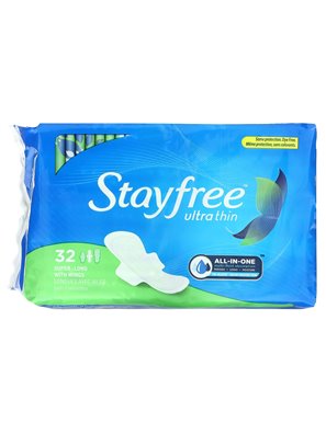 Stayfree, Ultra Thin, Super Long mit Flügel-Pads, 32 Pads Stayfree, Ultra Thin, Super Long mit Flügel-Pads, 32 Pads