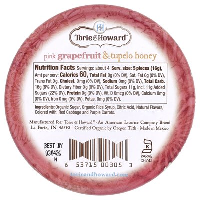 Torie & Howard, organiczne hard cukierki, różowy miód grejpfruta i tupelo, 2 uncje (57 g) Torie & Howard, organiczne hard cukierki, różowy miód grejpfruta i tupelo, 2 uncje (57 g)