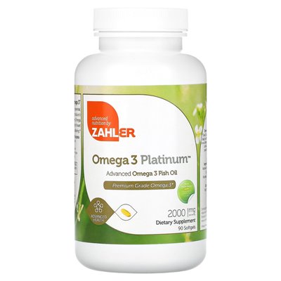 Zahler, Omega 3 Platinum, zaawansowany olej rybny omega 3, 2000 mg, 90 miękkich (1000 mg na miękką)
