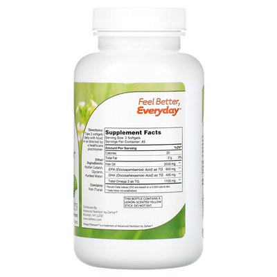 Zahler, Omega 3 Platinum, zaawansowany olej rybny omega 3, 2000 mg, 90 miękkich (1000 mg na miękką)
