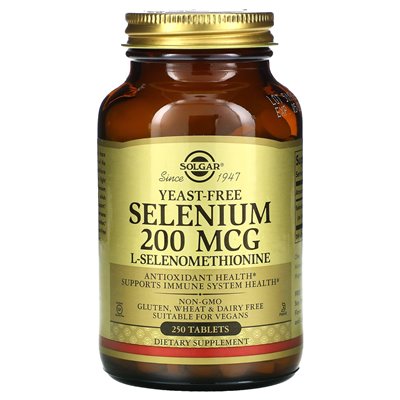 Solgar, selen, bez drożdży, 200 mcg, 250 tabletek