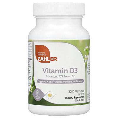 Zahler, Vitamin D3, Advanced D3 Formula, 75 mcg (3000 IU), 250 softgels
