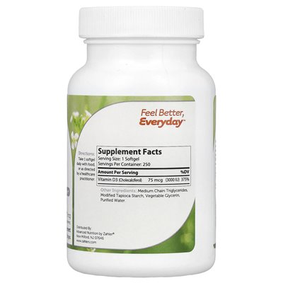Zahler, Vitamin D3, Advanced D3 Formula, 75 mcg (3000 IU), 250 softgels