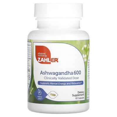 Zahler, Ashwagandha 600, klinicznie zatwierdzona dawka, wspiera energię i relaks mentalny, 600 mg, 60 kapsułek (300 mg na kapsuł
