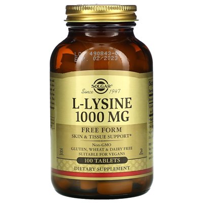 Solgar, L-Lysine, forma bezpłatna, 1000 mg, 100 tabletek