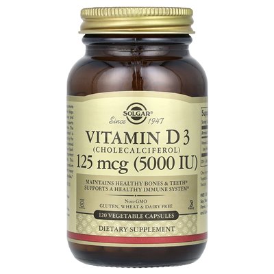 Solgar, Vitamin D3 (Cholecalciferol), 125 mcg (5000 IE), 120 vegetarische Kapseln