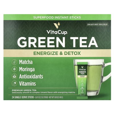 Vitacup, Grüntee, Instant, ungesüßt, 24 einzelne Sticks, je 0,07 oz (2 g) Vitacup, Grüntee, Instant, ungesüßt, 24 einzelne Sticks, je 0,07 oz (2 g)