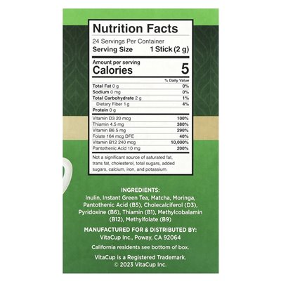 Vitacup, Grüntee, Instant, ungesüßt, 24 einzelne Sticks, je 0,07 oz (2 g) Vitacup, Grüntee, Instant, ungesüßt, 24 einzelne Sticks, je 0,07 oz (2 g)