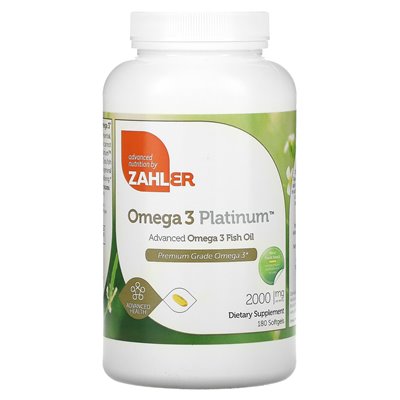 Zahler, Omega 3 Platinum, zaawansowany olej rybny omega 3, 2000 mg, 180 miękkich (1000 mg na miękką)