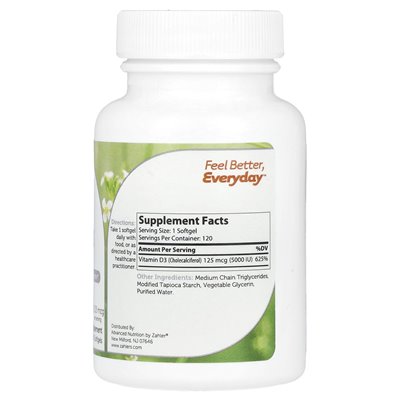 Zahler, witamina D3, Formuła Advanced D3, 125 mcg (5000 IU), 120 miękkich