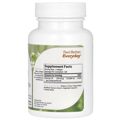 Zahler, witamina D3, 250 mcg (10 000 IU), 120 softgels