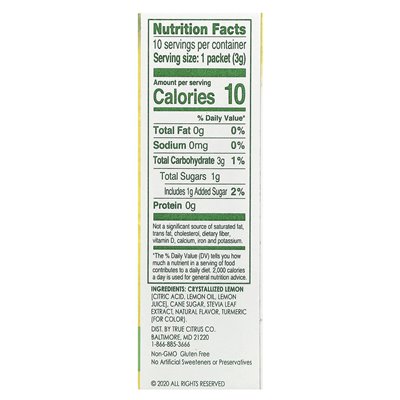 True Citrus, True Lemon®, oryginalna lemoniada, 10 pakietów, 0,11 uncji (3 g)