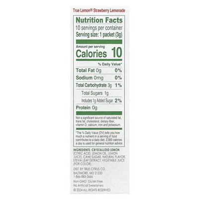 True Citrus, True Lemon®, Strawberry Lemonade, 10 Packets, 0.11 oz (3 g) each