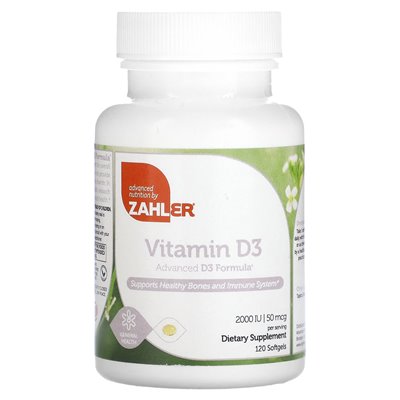 Zahler, witamina D3, Formuła Advanced D3, 50 mcg (2000 IU), 120 miękkich