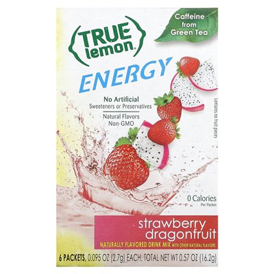 Real Citrus, Real Lemon, Energy, Strawberry Dragon, 6 Packs, 0.095 oz (2.7 g)
