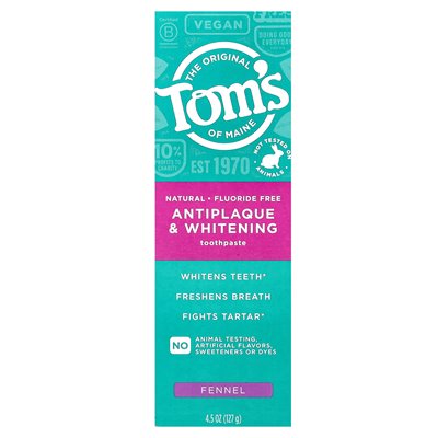 Tom's of Maine, Antiplaque &amp Whitening Tojarzy, fluorowy, koper włoski, 4,5 uncji (127 g)