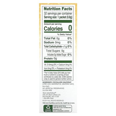 Real Citrus, Real Grapefruit, Crystallized Grapefruit, Unsweetened, 32 Packets .90 oz (25.6 g)