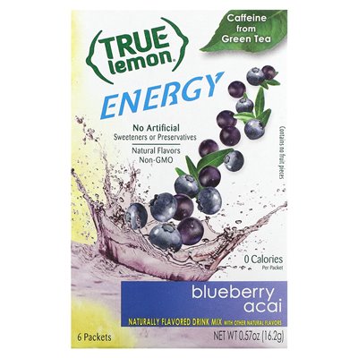 Prawdziwe cytrusy, prawdziwa cytryna, energia, jagodowe acai, 6 pakietów, 0,095 uncji (2,7 g)