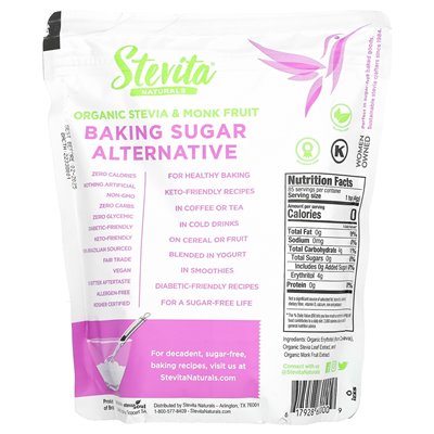 Stevita, Baking Sugar Alternative, Organic Stevia &amp Monk Fruit, 12 uncji (341 g)
