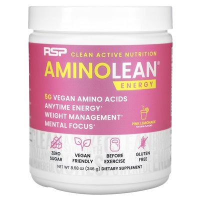 RSP Nutrition, Aminolean, Energy, Pink Lemonade, 8,68 uncji (246 g) RSP Nutrition, Aminolean, Energy, Pink Lemonade, 8,68 uncji (246 g)