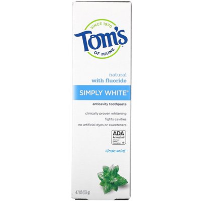 Tom's of Maine, po prostu biała pasta do zębów z fluorkiem, czysta mięta, 4,7 uncji (133 g) Tom's of Maine, po prostu biała pasta do zębów z fluorkiem, czysta mięta, 4,7 uncji (133 g)